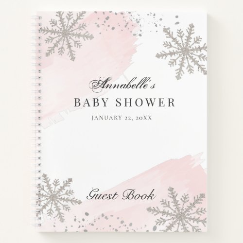 Snowflakes Pink Watercolor Baby Shower Guest Book
