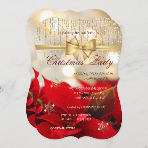 SnowflakesPoinsettia Company Christmas Party Invitation