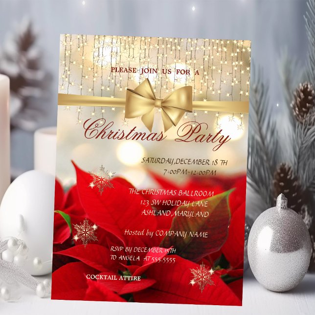 Snowflakes,Poinsettia Company Christmas Party Invitation (Creator Uploaded)