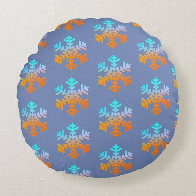 Snowflakes Polyester Round throw cushion (Front)