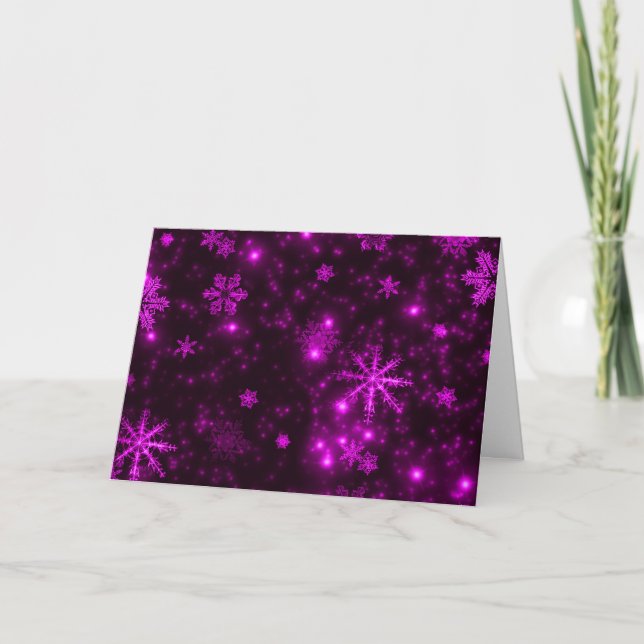 Snowflakes Purple Scene Peace Love Joy Quote Holiday Card (Front)