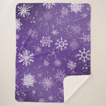 Snowflakes Purple Sherpa Blanket by tigressdragon at Zazzle