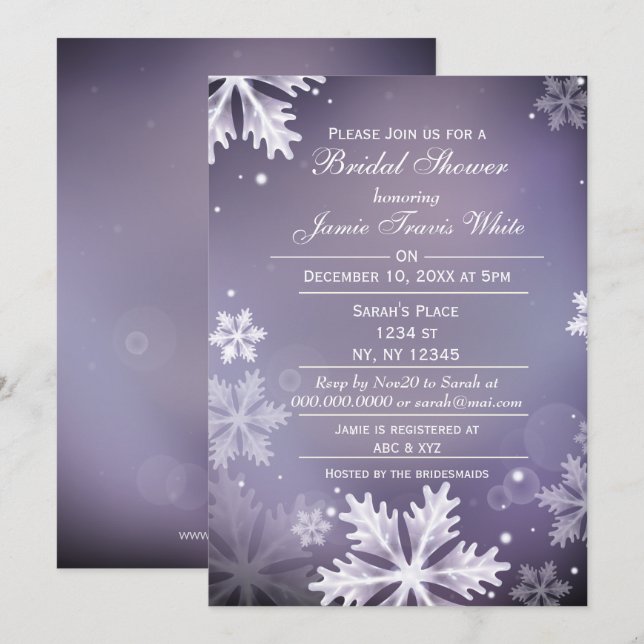 Snowflakes Purple Winter Bridal shower invite (Front/Back)