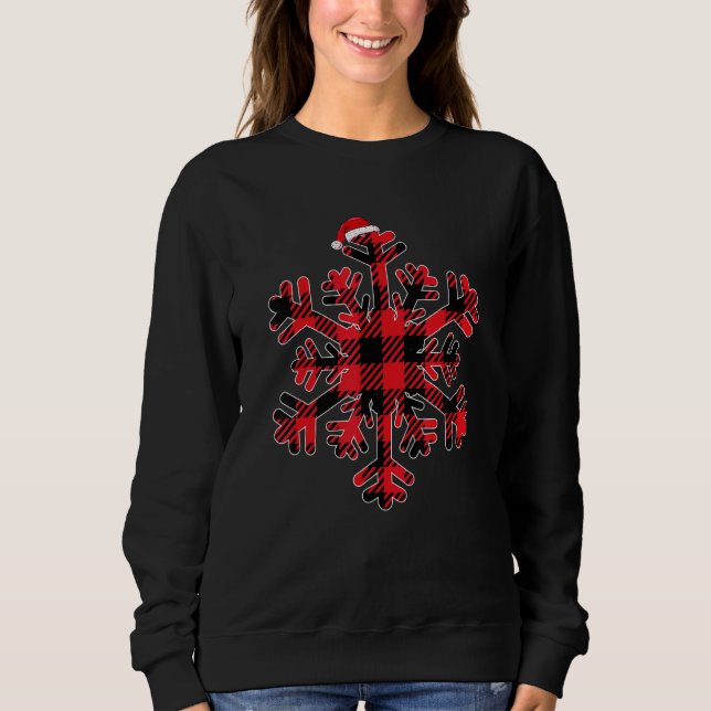 Snowflakes Red And Black Christmas Buffalo Plaid S Sweatshirt (Front)
