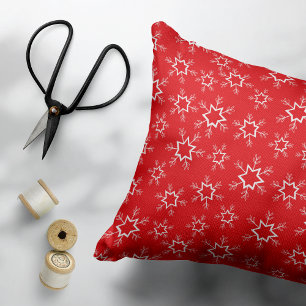 Snowflakes, Red and White Snowflakes, Snow Accent Pillow