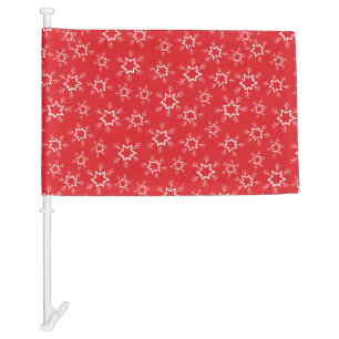 Snowflakes, Red and White Snowflakes, Snow Car Flag