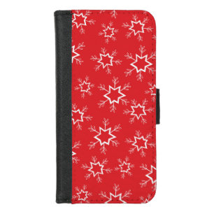 Snowflakes, Red and White Snowflakes, Snow iPhone 8/7 Wallet Case
