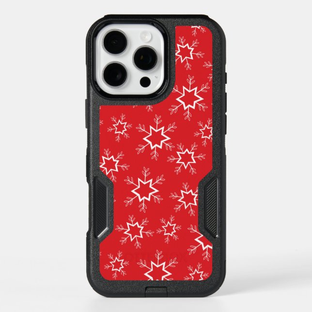 Snowflakes, Red and White Snowflakes, Snow Otterbox iPhone Case (Back)