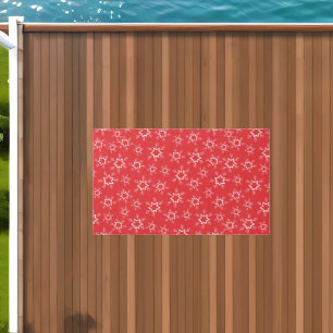 Snowflakes, Red and White Snowflakes, Snow Outdoor Rug