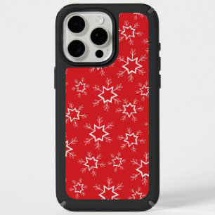 Snowflakes, Red and White Snowflakes, Snow iPhone 15 Pro Max Case