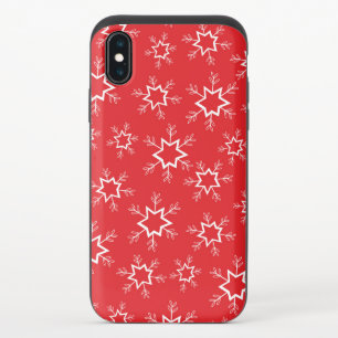 Snowflakes, Red and White Snowflakes, Snow iPhone XS Slider Case