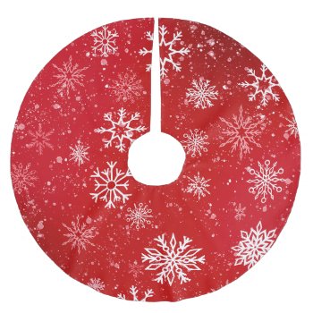 Snowflakes Red Brushed Polyester Tree Skirt by tigressdragon at Zazzle