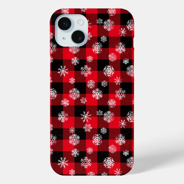 Snowflakes Red Buffalo Plaid Christmas Case-Mate iPhone Case (Back)