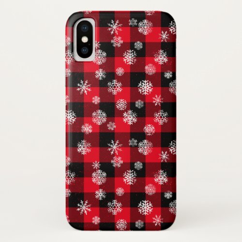 Snowflakes Red Buffalo Plaid l Christmas Pattern iPhone X Case