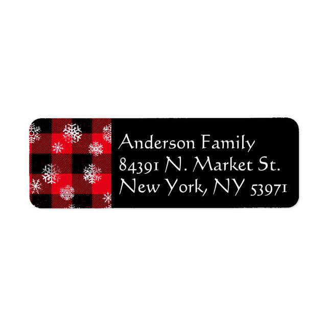 Snowflakes Red Buffalo Plaid l Christmas Pattern Label (Front)