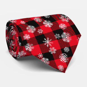 Snowflakes Red Buffalo Plaid l Christmas Pattern Neck Tie