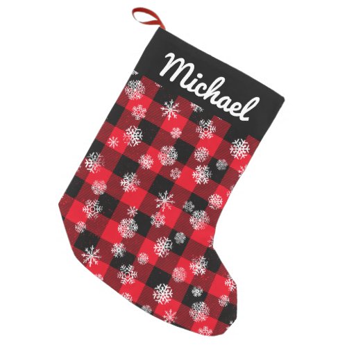 Snowflakes Red Buffalo Plaid l Christmas Pattern Small Christmas Stocking