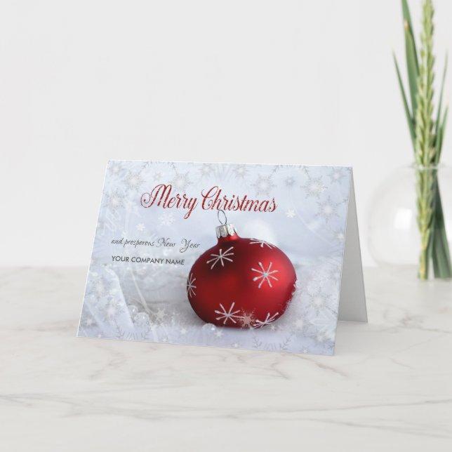 Snowflakes,Red Christmas Ball Company Greeting Holiday Card (Front)