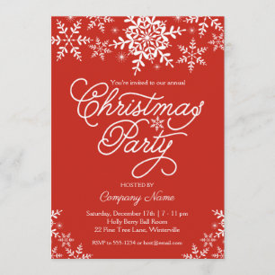 Snowflakes Red Corporate Company Christmas Party Invitation