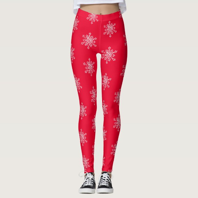 Snowflakes Red Custom Leggings (Front)