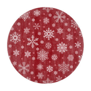 Snowflakes, red decor, Christmas pattern. Cutting Board