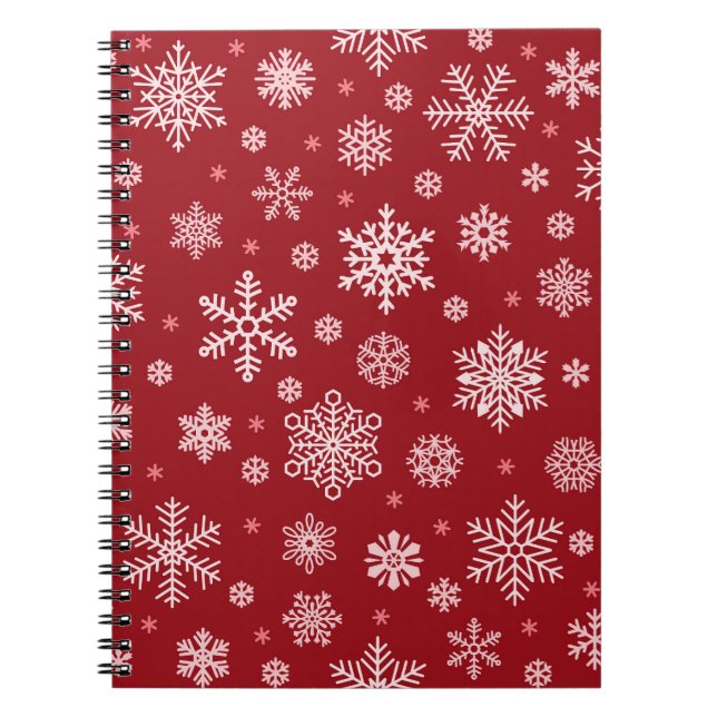 Snowflakes, red decor, Christmas pattern. Notebook (Front)