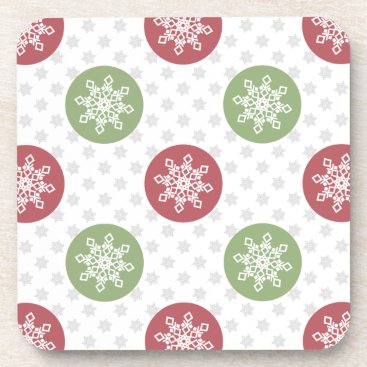 snowflakes red green cute winter pattern beverage coaster