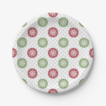 snowflakes red green cute winter pattern paper plates