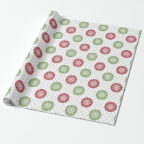 snowflakes red green cute winter pattern wrapping paper