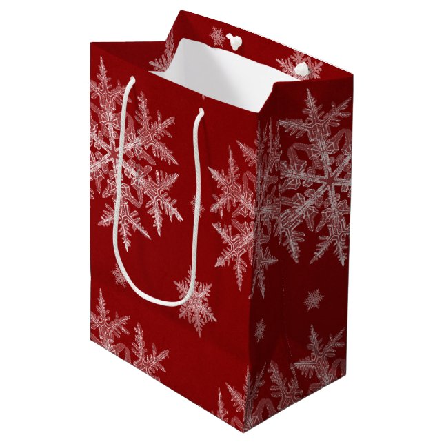 Snowflakes Red Holiday Christmas  Medium Gift Bag (Front Angled)