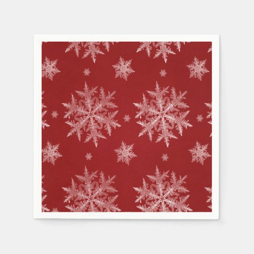 Snowflakes Red Holiday Christmas    Napkins