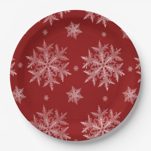 Snowflakes Red Holiday Christmas     Paper Plates