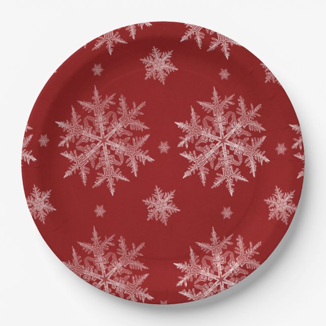 Snowflakes Red Holiday Christmas     Paper Plates (Front)