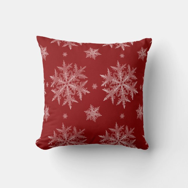 Snowflakes Red Holiday Christmas   Throw Pillow (Front)