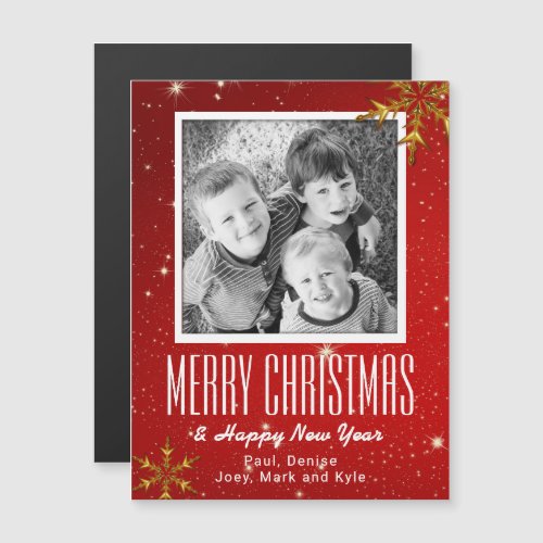 Snowflakes Red Merry Christmas 5x7 Photo Magnet