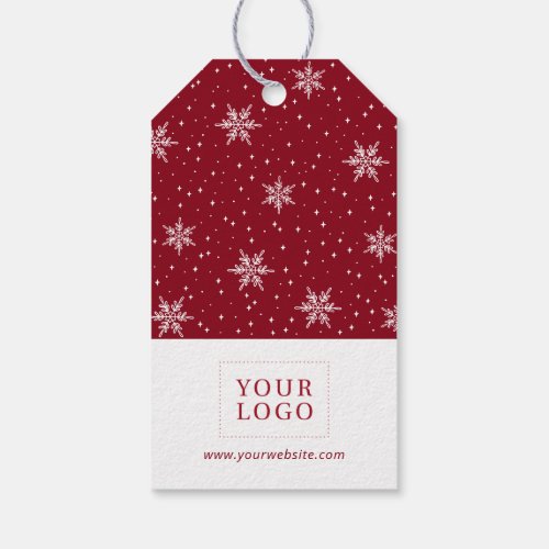Snowflakes Red Merry Christmas Business Logo Gift Tags