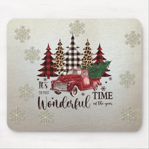 SnowflakesRed Truck Pine Tree Mouse Pad