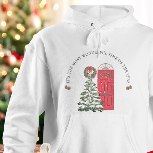 Snowflakes Red Watercolor Cute Xmas Christmas Tree Hoodie