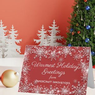 Snowflakes Red White Corporate Business Christmas Card