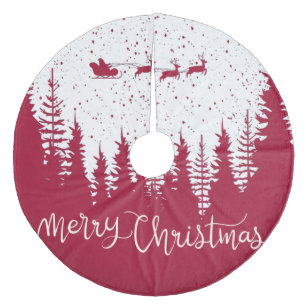 Snowflakes Reindeer Merry Christmas Fleece Tree Skirt