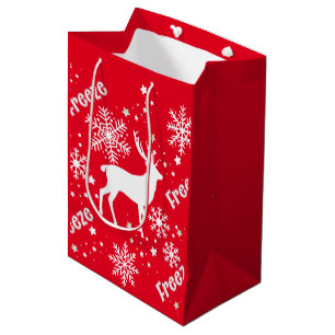 Snowflakes reindeer red medium gift bag