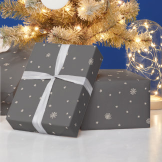Snowflakes Retro Scandi Doodle in Beige on Gray Wrapping Paper