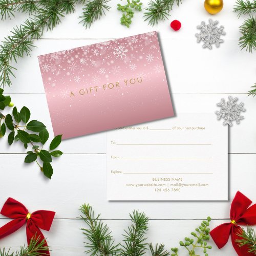 Snowflakes Rose Gold Christmas Gift Certificate