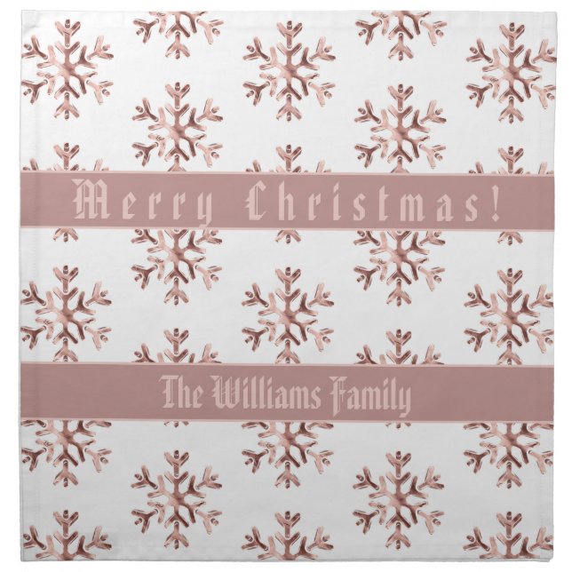 Snowflakes Rose Gold Snowflake Pattern Elegant Cloth Napkin (Front)