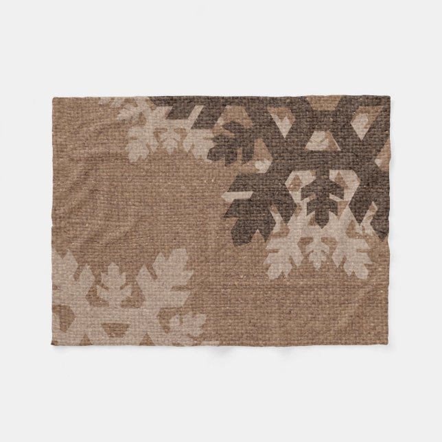 Snowflakes Rustic Style Faux Burlap Chic Holiday Fleece Blanket (Front (Horizontal))