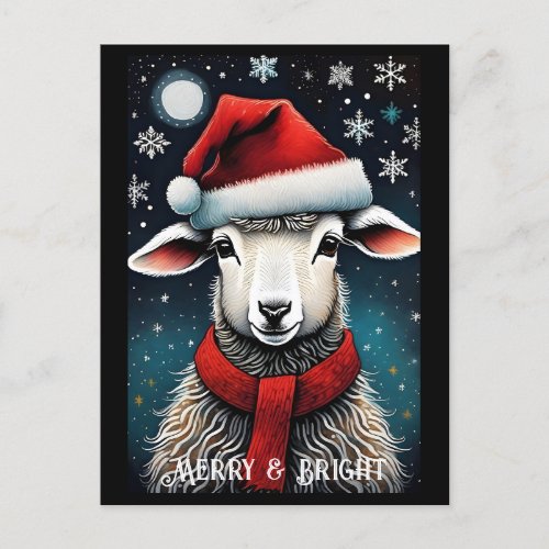 Snowflakes Santa Cute Baby Sheep Christmas Holiday Postcard