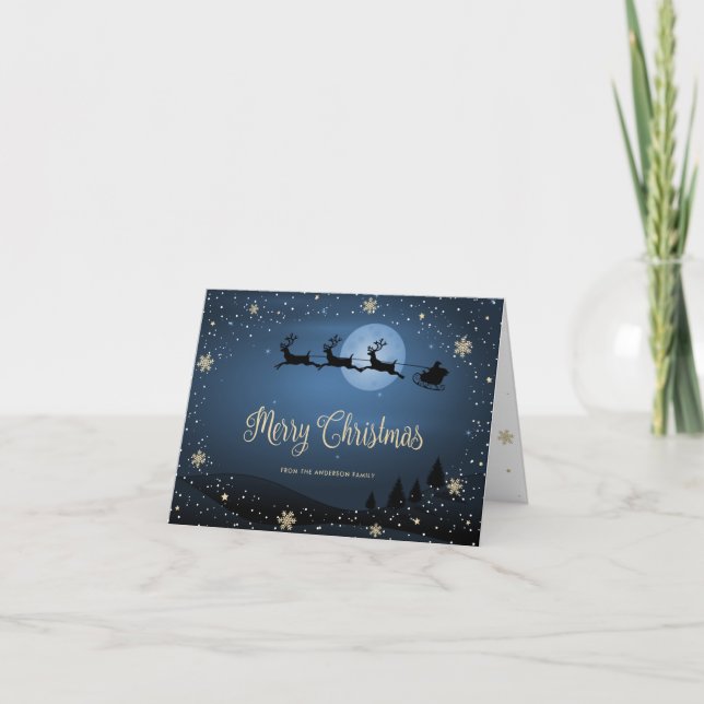 Snowflakes Santa Reindeer Family Photo Christmas Holiday Card (Front)
