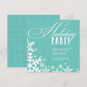 Snowflakes Sea Green Holiday Party Invitation