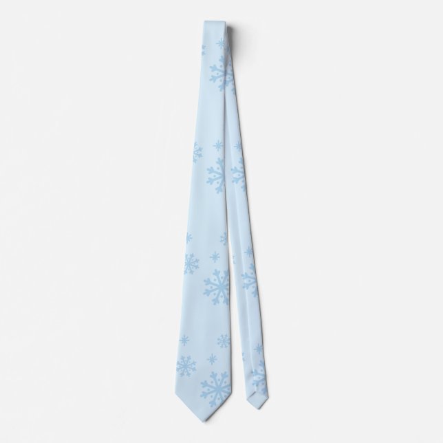 Snowflakes Seamless Light Blue Pattern Neck Tie (Front)