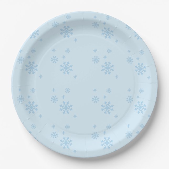 Snowflakes Seamless Light Blue Pattern Paper Plates (Front)